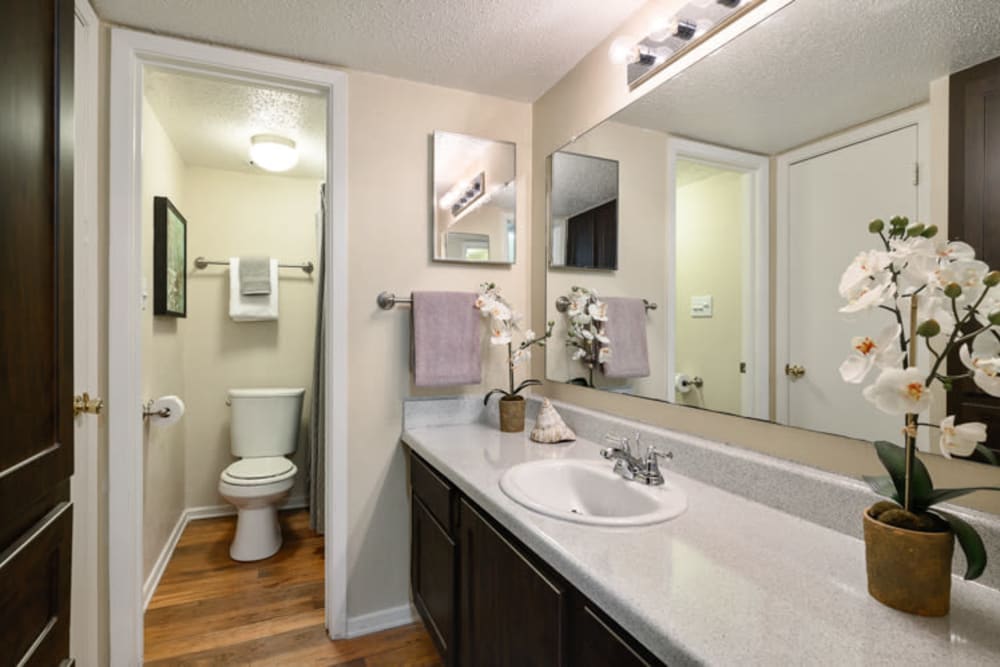Model bathroom at The Manchester Apartments in Euless, Texas