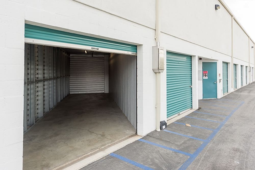 Exterior unit opened at Lakewood Self Storage in Lakewood, California