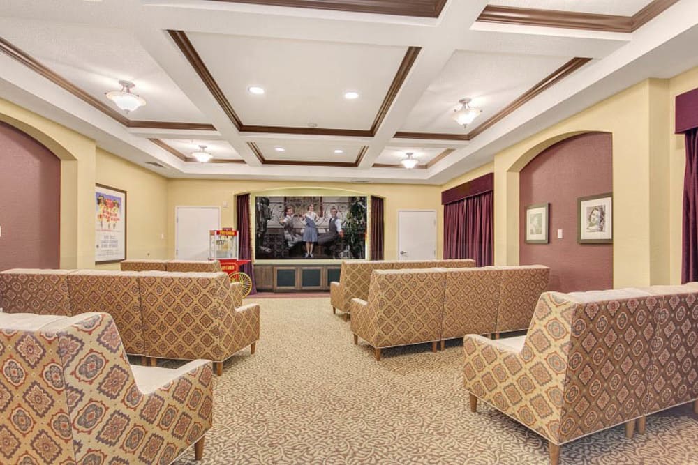 Resident theater at The Pines, A Merrill Gardens Community in Rocklin, California. 