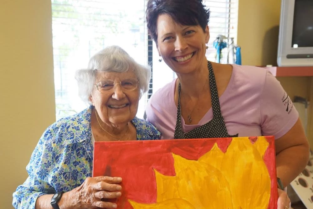 Residents lovely painting at Winding Commons Senior Living in Carmichael, California