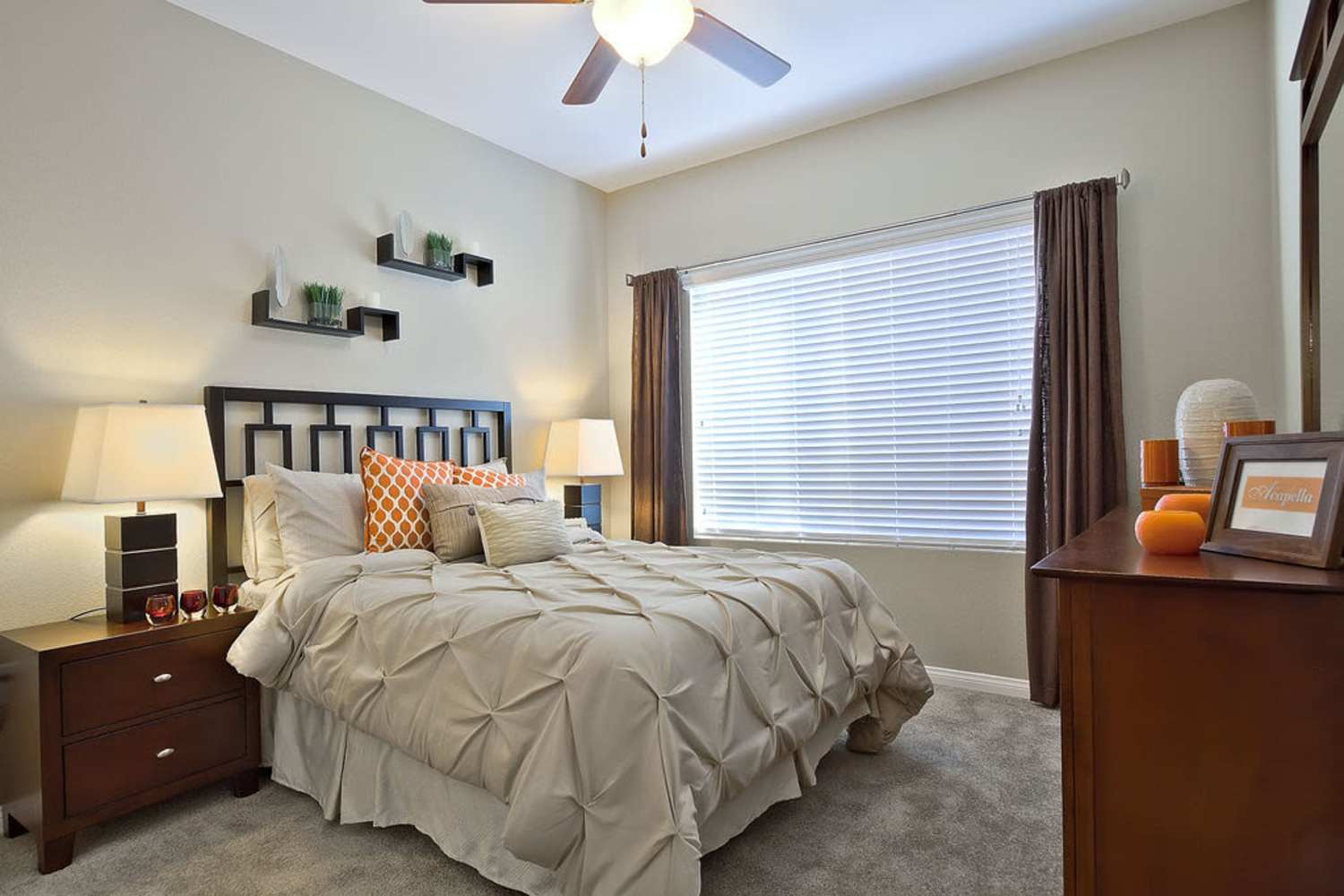 Bedroom with two side lamp and window at Minuet in Las Vegas, Nevada