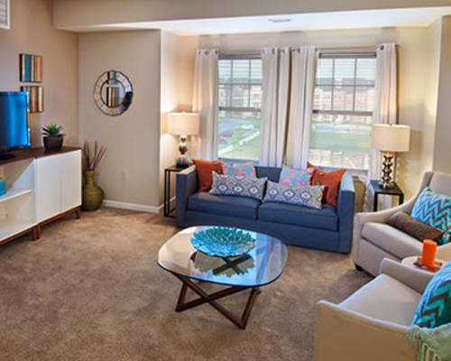 Cozy well deocrated living room at Rochester Village Apartments at Park Place in Cranberry Township, Pennsylvania