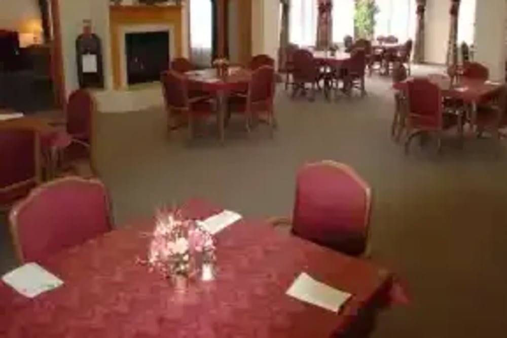 Red dining area at The Ridge at Madison in Fitchburg, Wisconsin