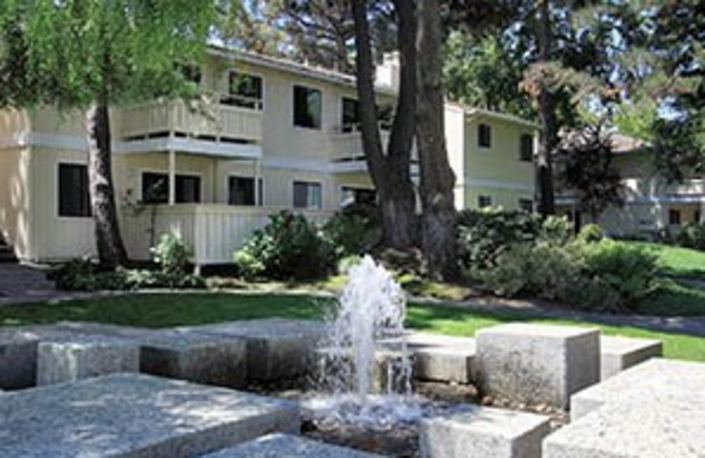 sitting area with water feature at Central Park in Sunnyvale, California