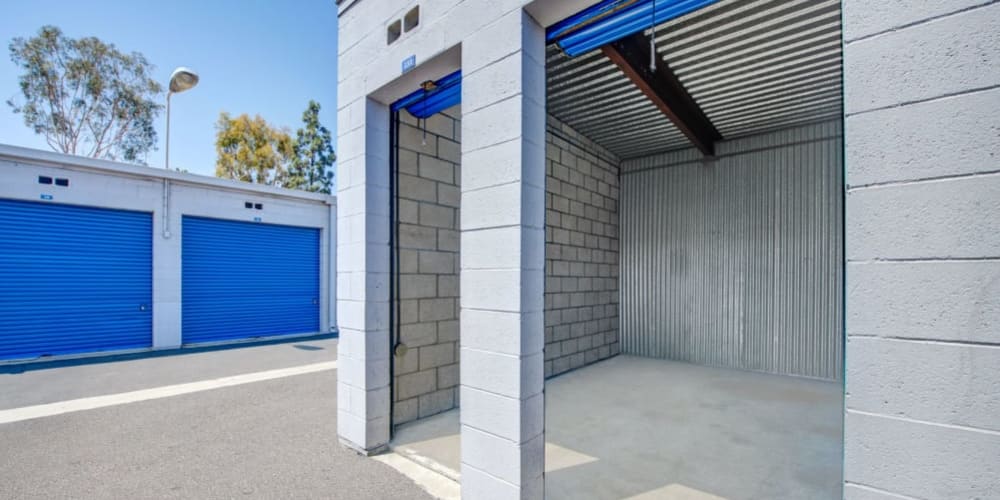 Inside an open storage unit at StorQuest Self Storage in Rosemead, California