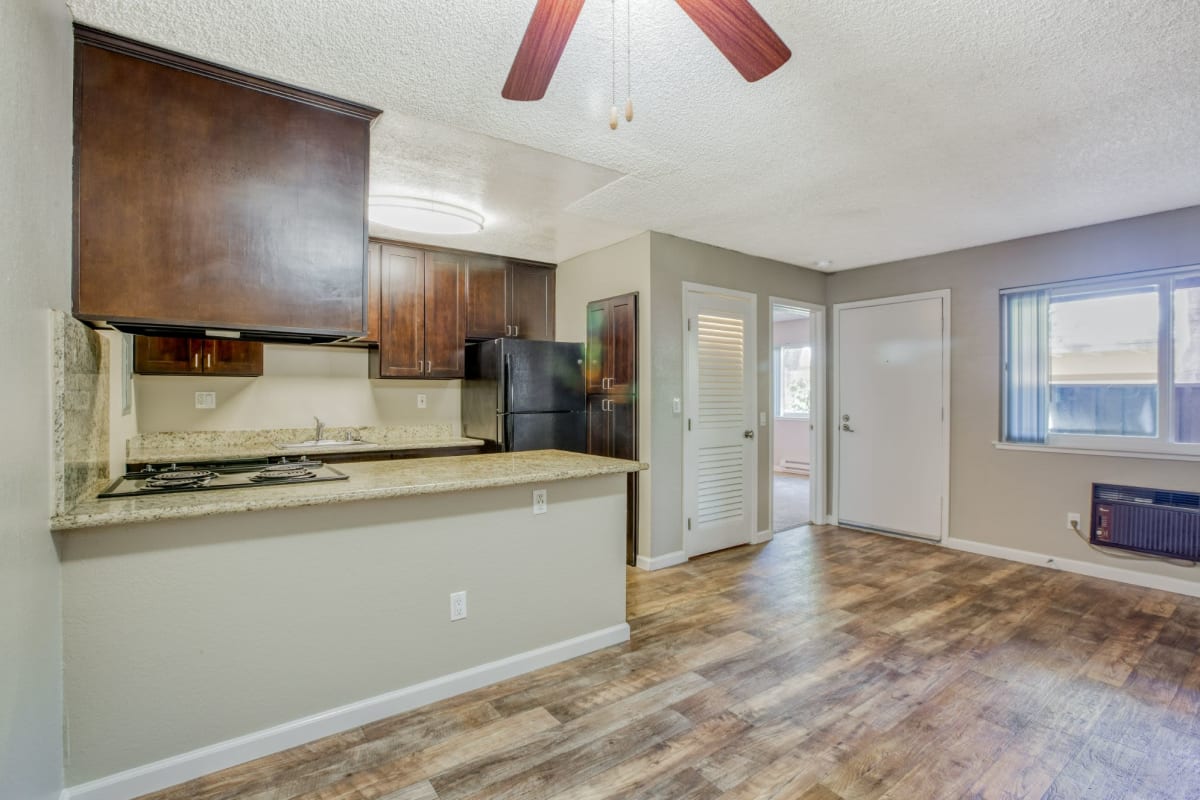 Apartment with wood-style flooring at Rancho Luna Sol, Fremont, California