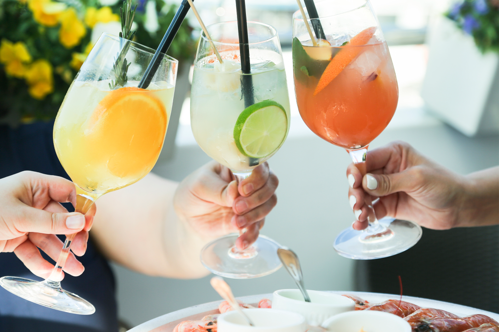 Residents having drinks at Parkview Terrace Apartments in Redlands, California