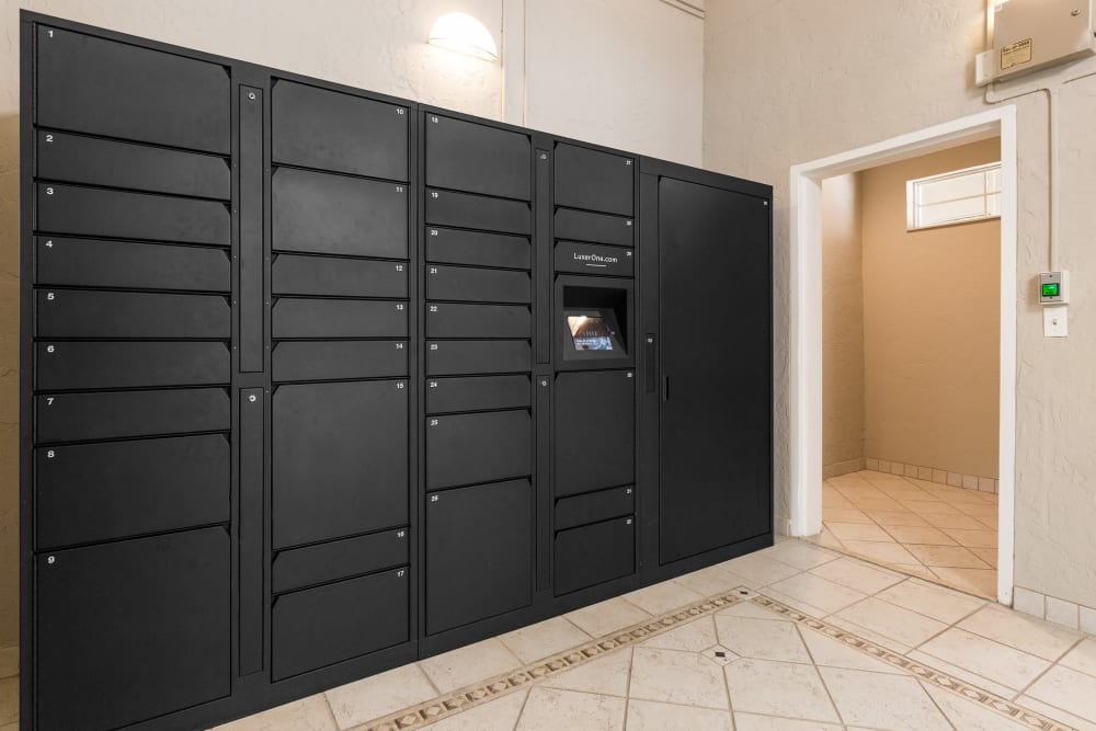 Storage lockers for residents at The Vue at Baymeadows Apartment Homes in Jacksonville, Florida