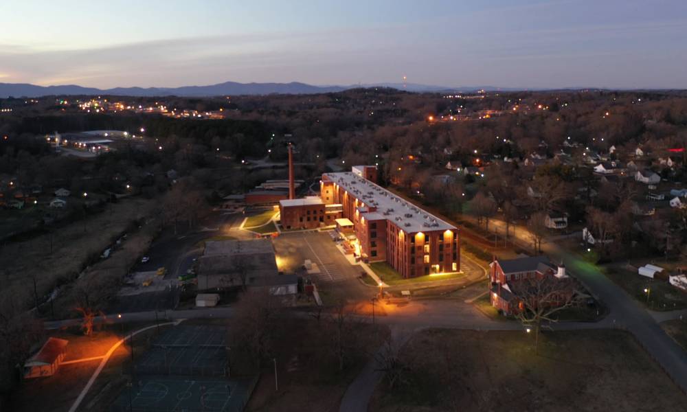 Aerial view of the community at Lofts at Inman Mills in Inman, South Carolina