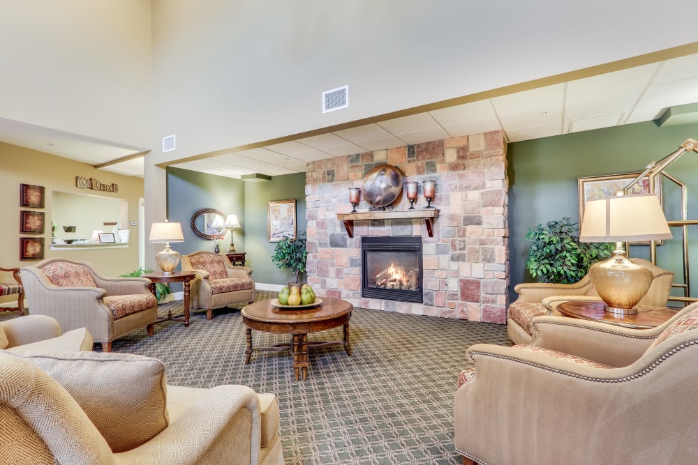 Covered outdoor seating at Keystone Place at Legacy Ridge in Westminster, Colorado