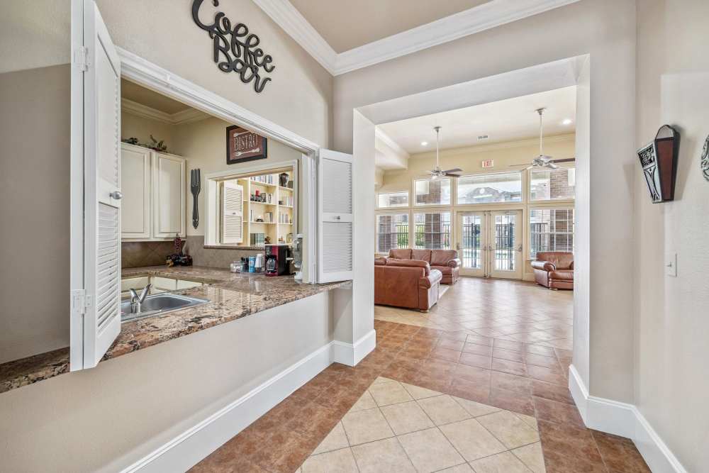 Open-concept coffee bar at Atascocita Pines in Humble, Texas