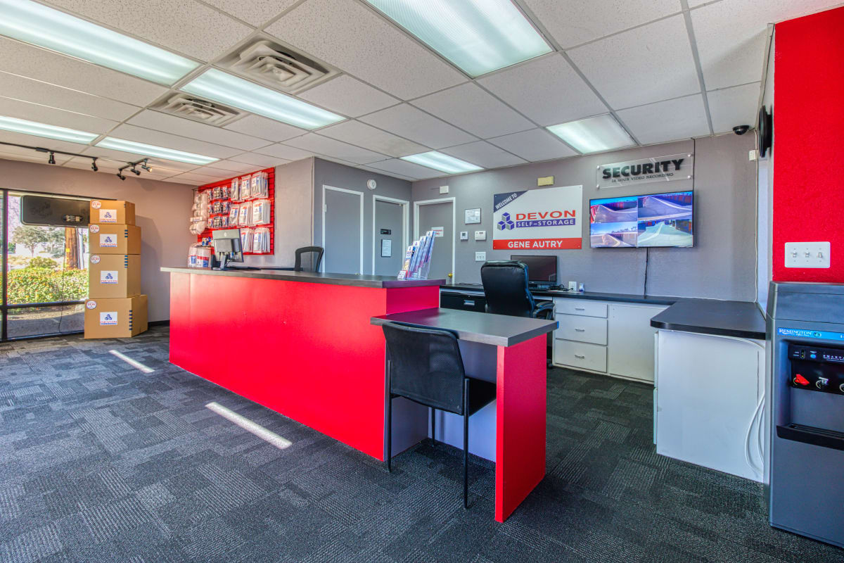 Leasing office where a moving truck can be rented in Palm Springs, California at Devon Self Storage