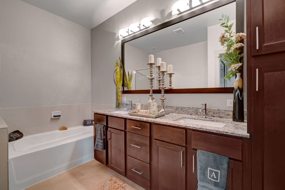 Bright bathroom at Arrabella in Houston, Texas