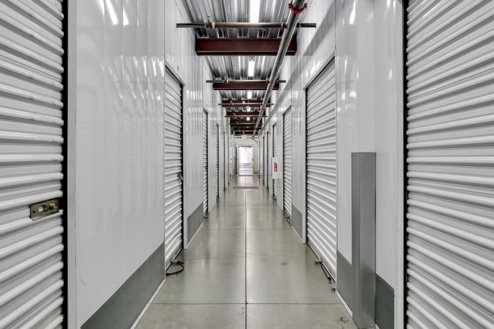 A row of indoor storage units at A-1 Self Storage in San Jose, California