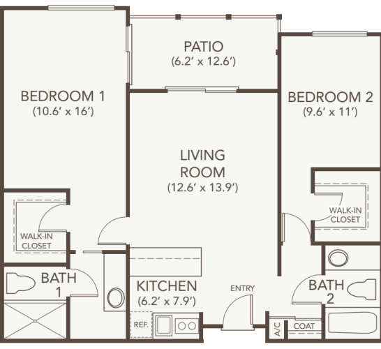 Independent living two bedroom two bath at Oakmont Gardens in Santa Rosa, California