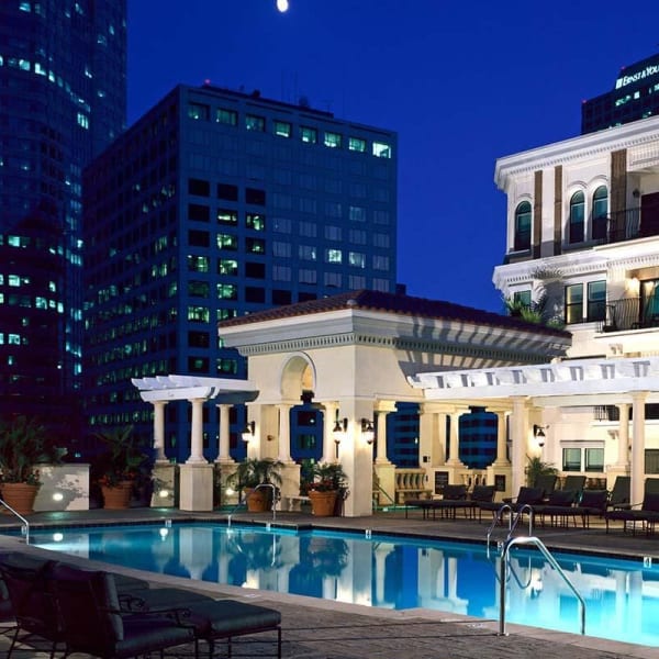 Pool at nighttime at Piero in Los Angeles, California