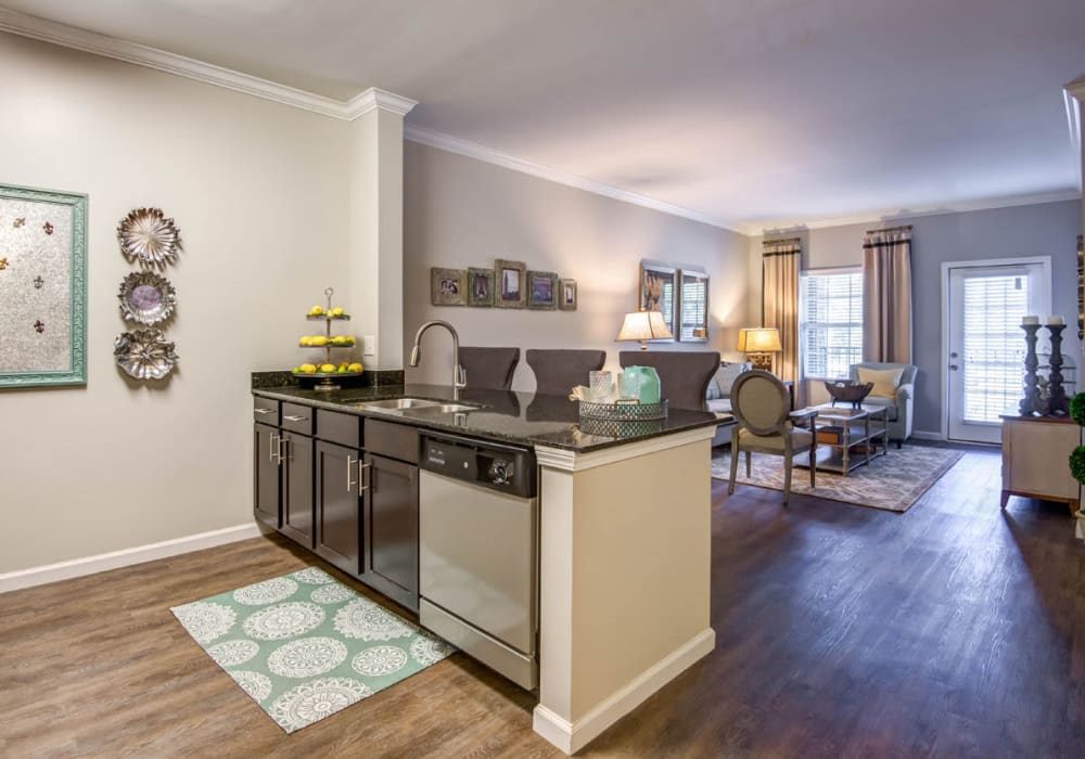 Kitchen island at Bacarra Apartments in Raleigh, North Carolina