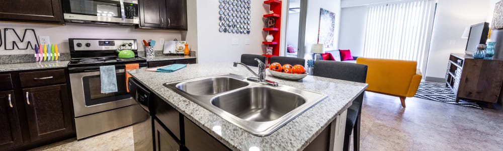 Kitchen island at Regents West at 24th in Austin, Texas