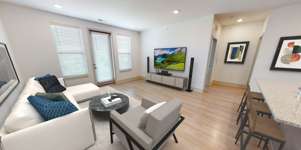 Open floor plan and wood-style flooring at Veridian in Cincinnati, Ohio