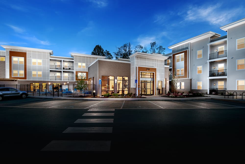View of the apartment from across the street at Echo Park in Bloomington, Indiana