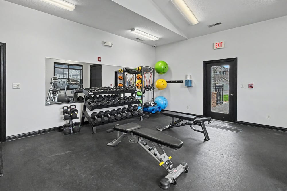 Spacious fitness center at Pointe 28 in Ankeny, Iowa