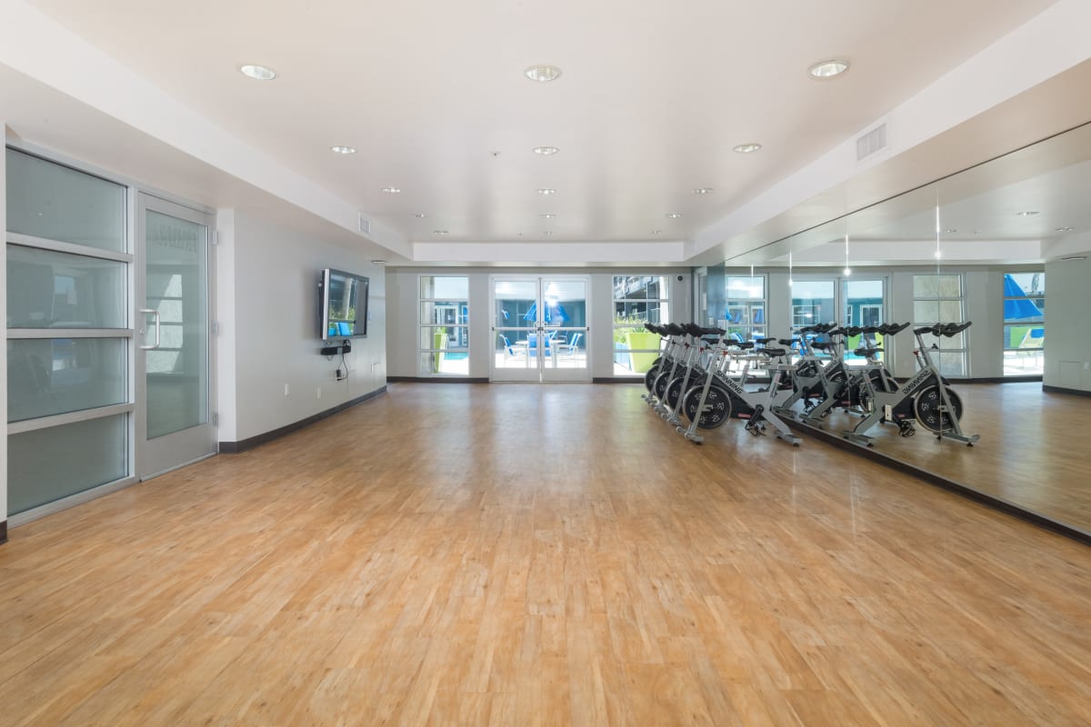 Spacious fitness center at The Howard, Glendale, California