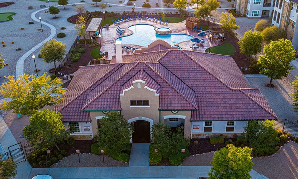 Drone view of a community at Sunset Lodge in Odessa,Texas