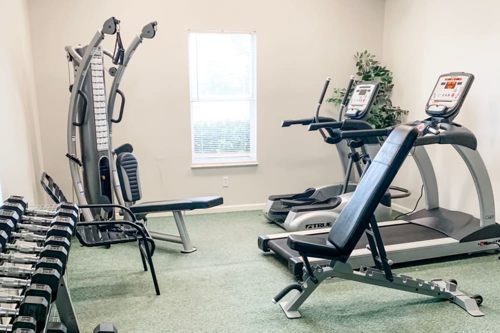 A fitness center with treadmills at Green Wood in Gallatin, Tennessee