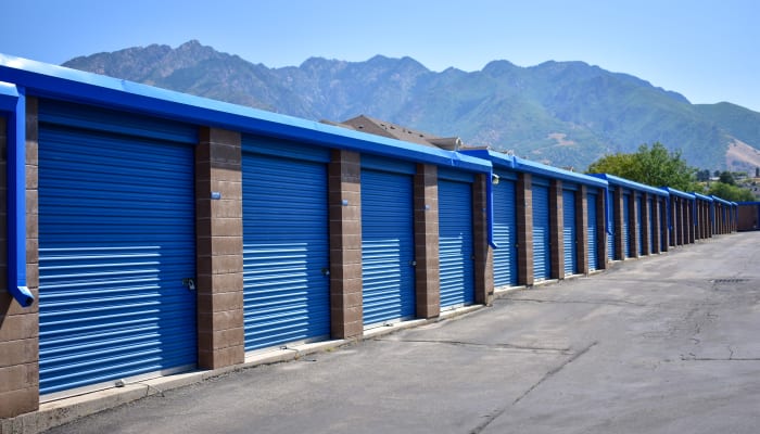 Blue doors on exterior storage units at a STOR-N-LOCK Self Storage location