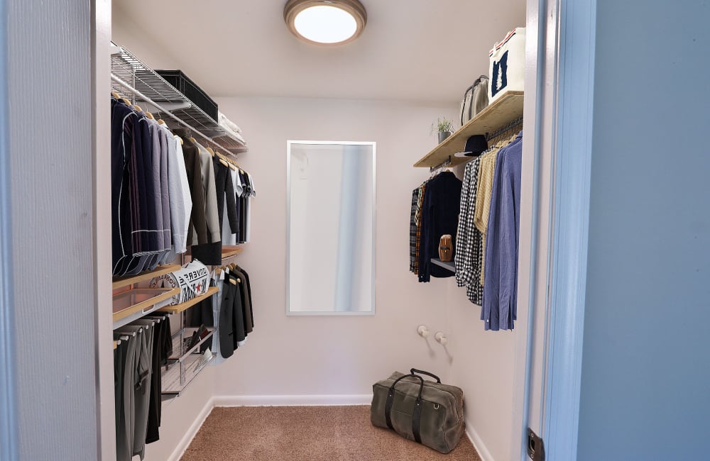 Walk in closet at Top Field Apartment Homes in Cockeysville, Maryland