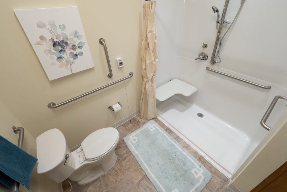 Bathroom in resident apartment at Pear Valley Senior Living in Central Point, Oregon