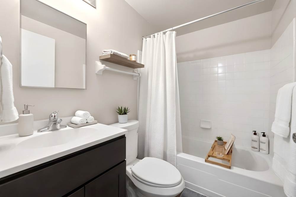 Modern bathroom at Pleasant View Townhomes in Baltimore, Maryland