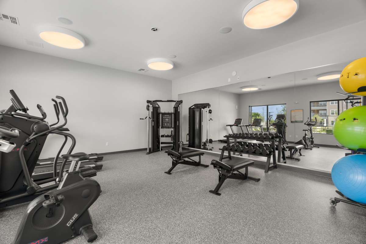 Fitness center with cardio equipment at Walnut Springs in Seguin, Texas