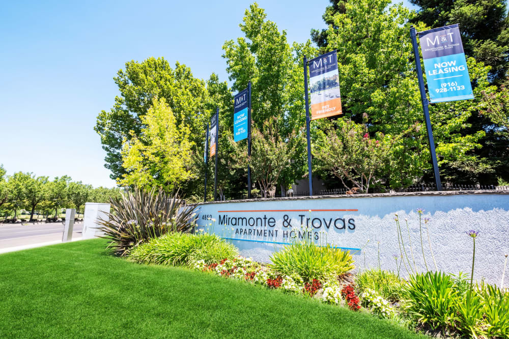 The monument sign at Miramonte and Trovas in Sacramento, California