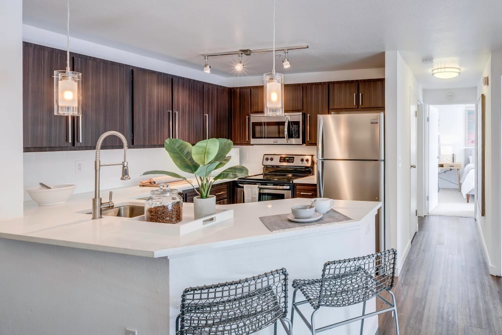 Apartment kitchen at Centro Apartment Homes in Hillsboro, Oregon