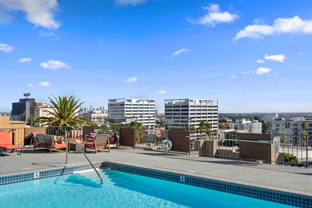 Beautiful pool with city views at The Ruby Hollywood, Los Angeles, California