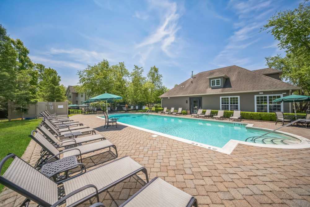 Apartment complex swimming pool for residents at Riverbend at Wappingers Falls in Wappingers Falls, New York