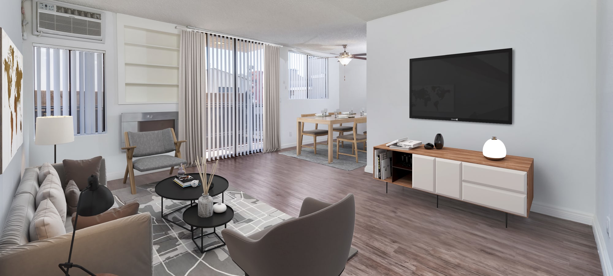 Apartment with wood-style floor at Villa Careena, West Hollywood, California