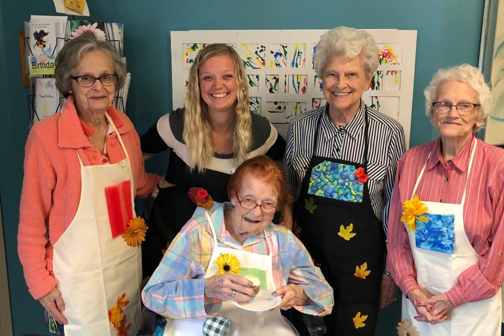 A group of residents baking at HeatherWood Assisted Living & Memory Care in Eau Claire, Wisconsin. 