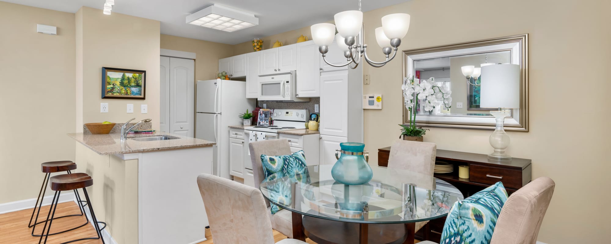 Dining area in an apartment at Columbus Station Apartments at Town Center, Virginia Beach, Virginia