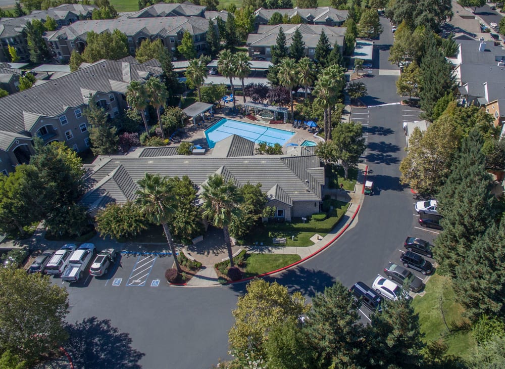 An aerial view ofHawthorn Village Apartments in Napa, California
