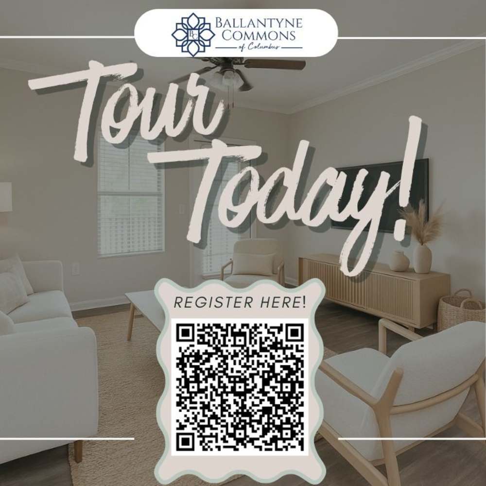 Real FB post, tour today and there is a QR code linked to the property's website at Ballantyne Commons of Columbus in Columbus, Georgia