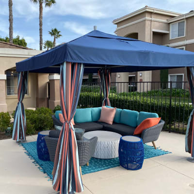 Lounge area by the community pool at Avery at Moorpark in Moorpark, California