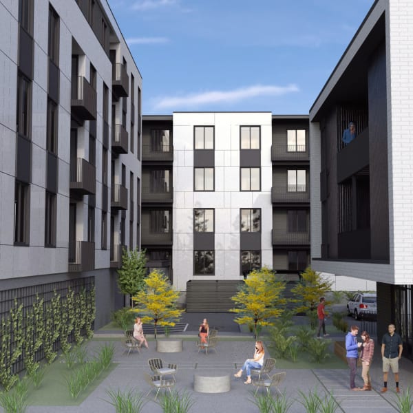 Rendering of Marquam Heights's courtyard area in Portland, Oregon