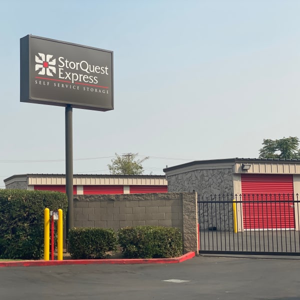 Gated access to outdoor storage units at StorQuest Express Self Service Storage in Sacramento, California