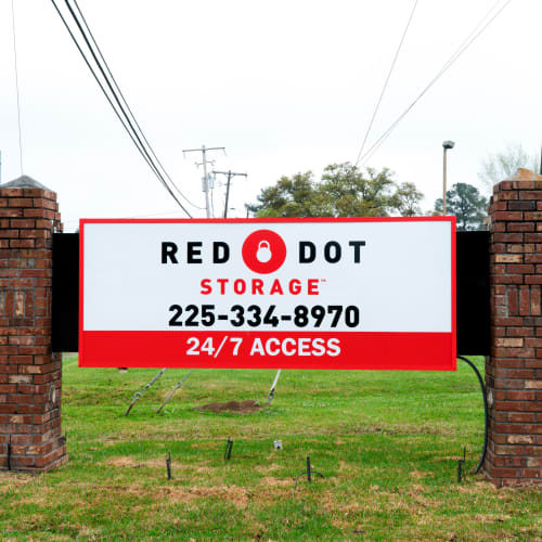 Monument sign at Red Dot Storage in Baker, Louisiana