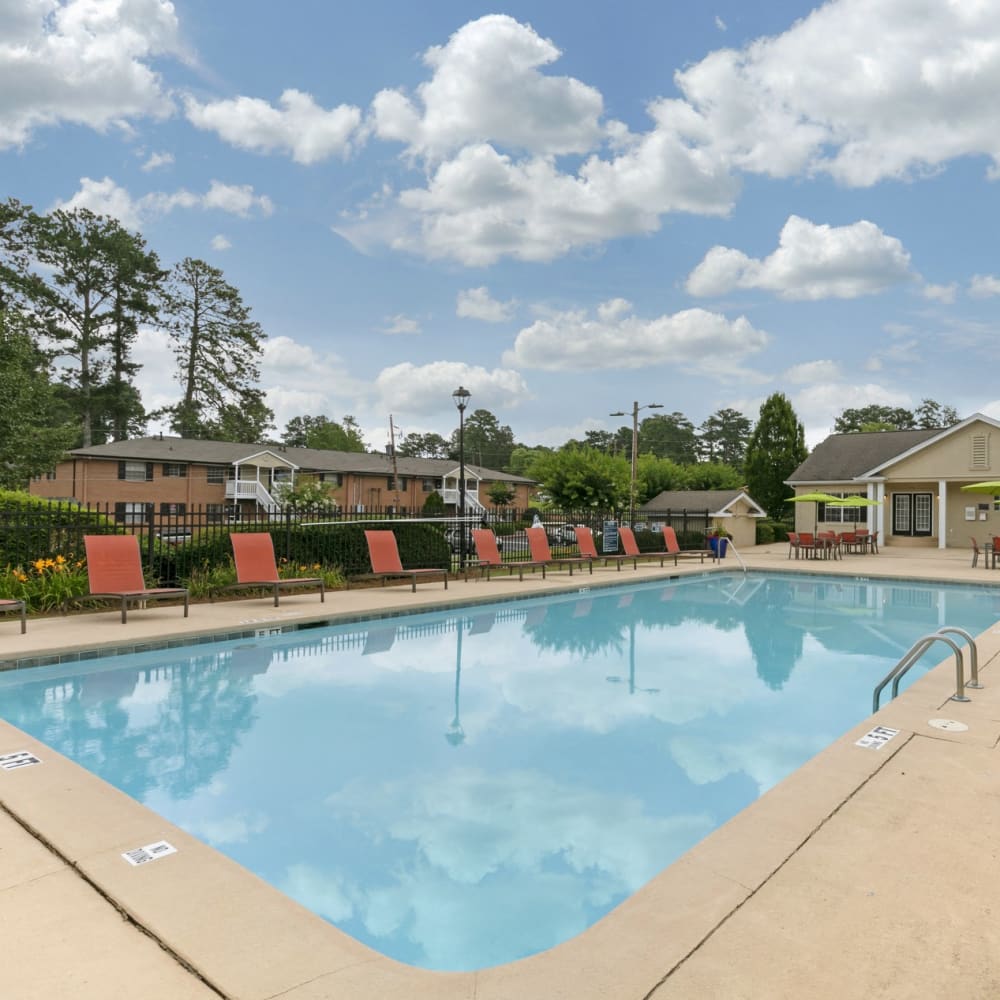 Sparkling swimming pool and sun deck at ibex Park in Smyrna, Georgia