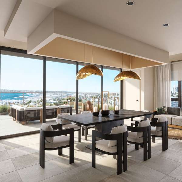 Rooftop Deck with Kitchen, indoor and outdoor setaing at Flora + Fauna in San Diego, California