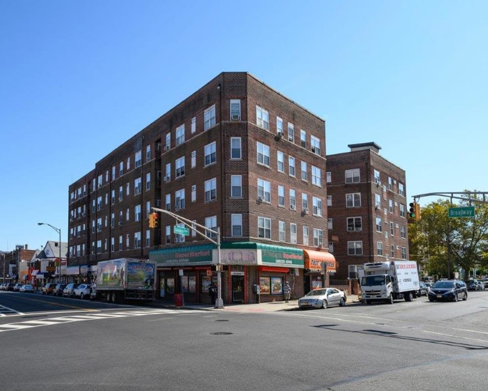 Exterior on a sunny day at Gregory Plaza in Passaic, New Jersey