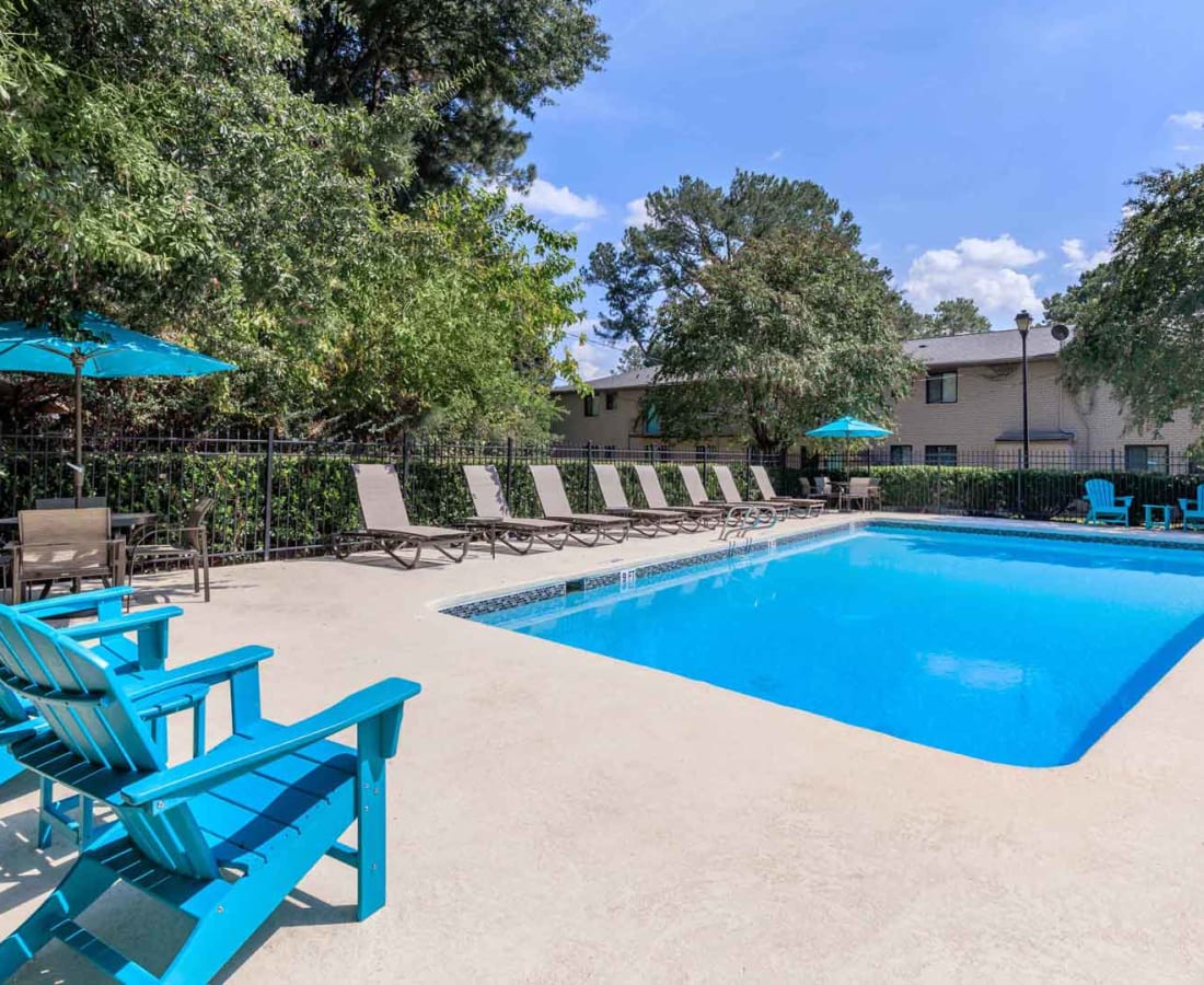 The sparkling swimming pool at Magnolia Gardens in Brookhaven, Georgia